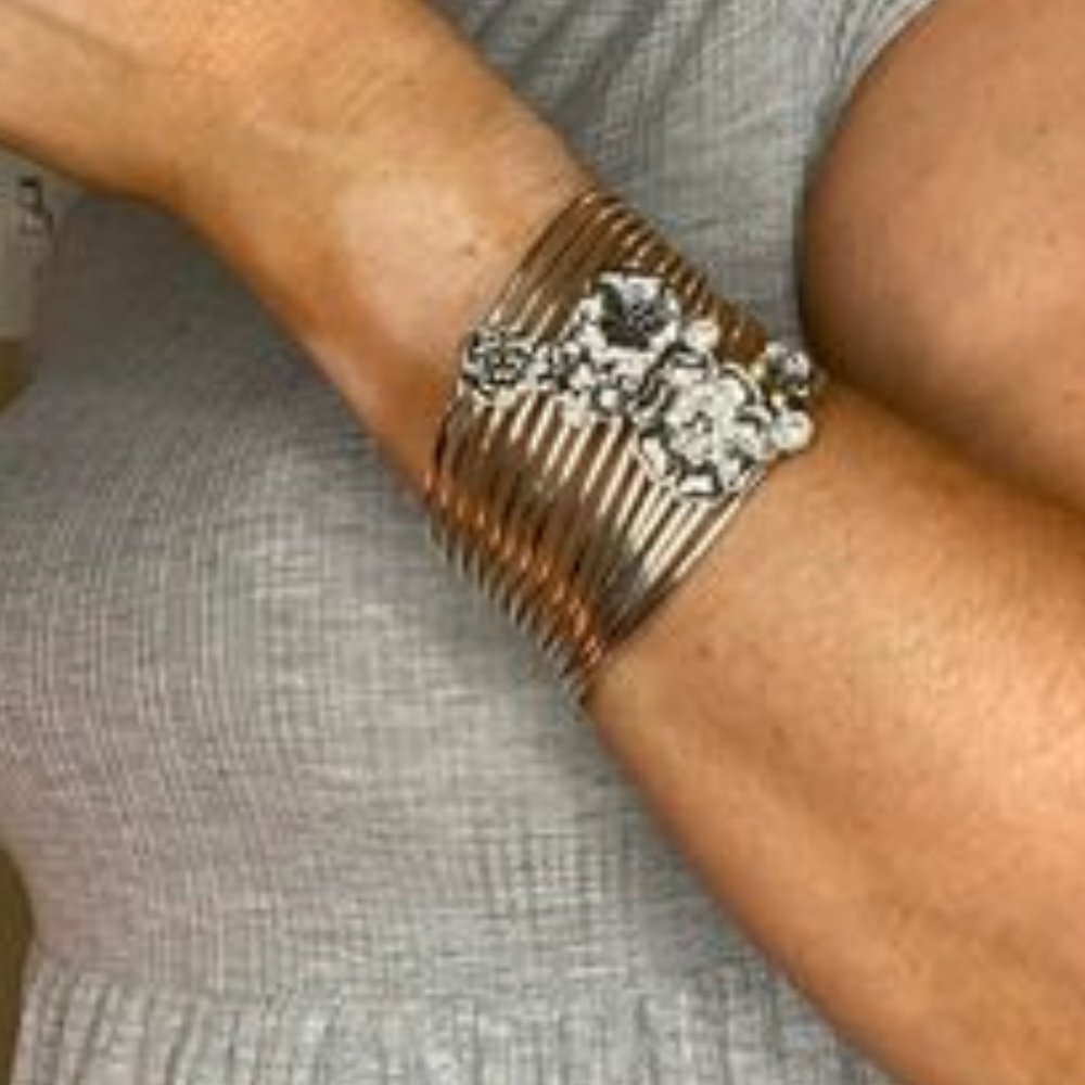 Silver Flowered Rhinestone Bangle